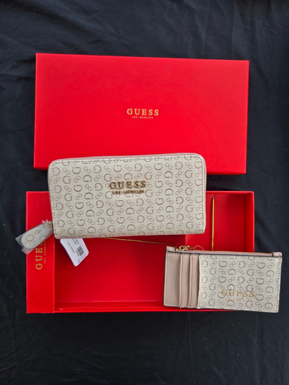 GUESS Beige Monogram Zip Wallet and Card Holder Set